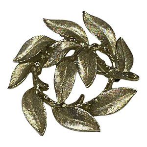Vtg  LISNER Laurel Leaf Wreath Round Signed Satin Frost Gold Tone Pin Brooch